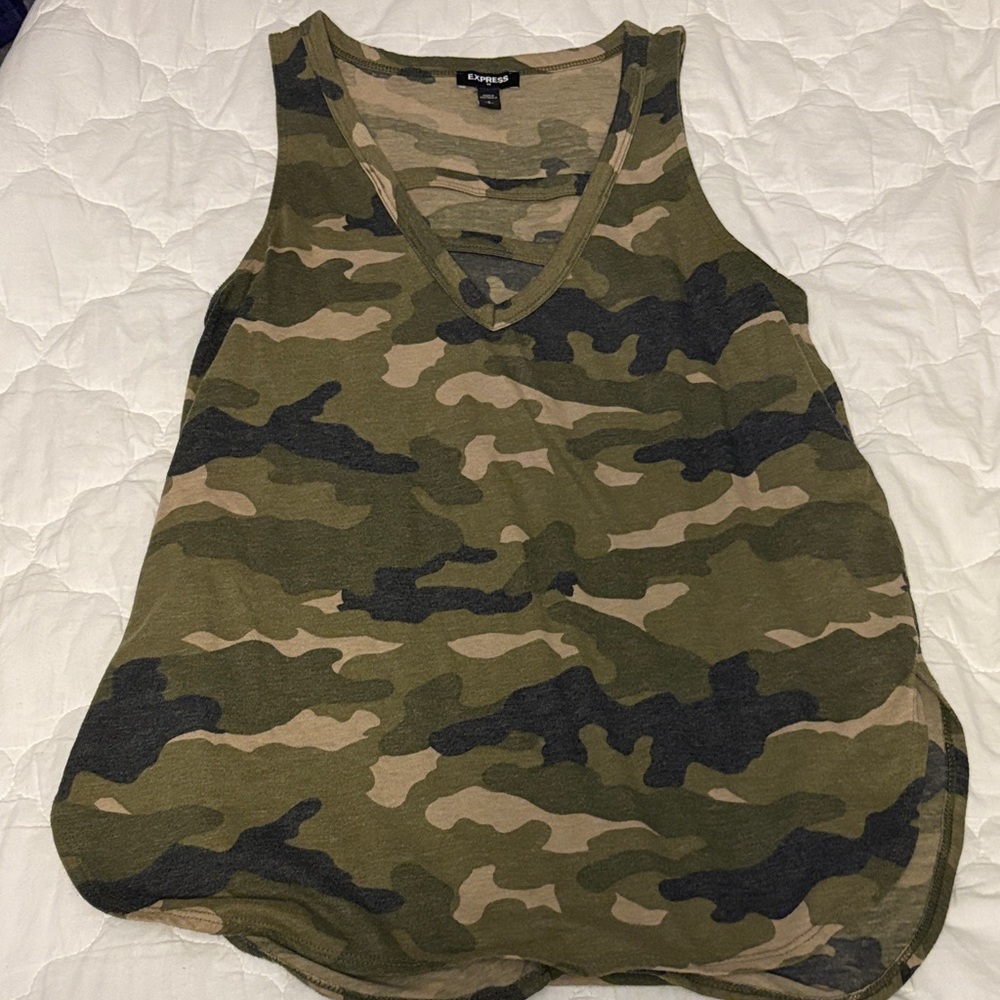 Express Green and Tan Camo Tank Top